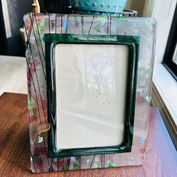 Terragrafics Vintage Art Glass Picture Photo Frame Green Purple Clear - Picture 1 of 13